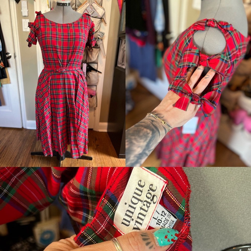 Unique Vintage tartan red plaid dress. New with tags!